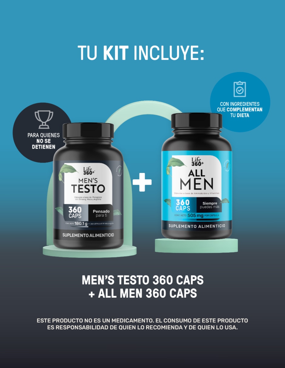Set de suplementos alimenticios All Men & Mens Testo Life360+ con L-Arginina
