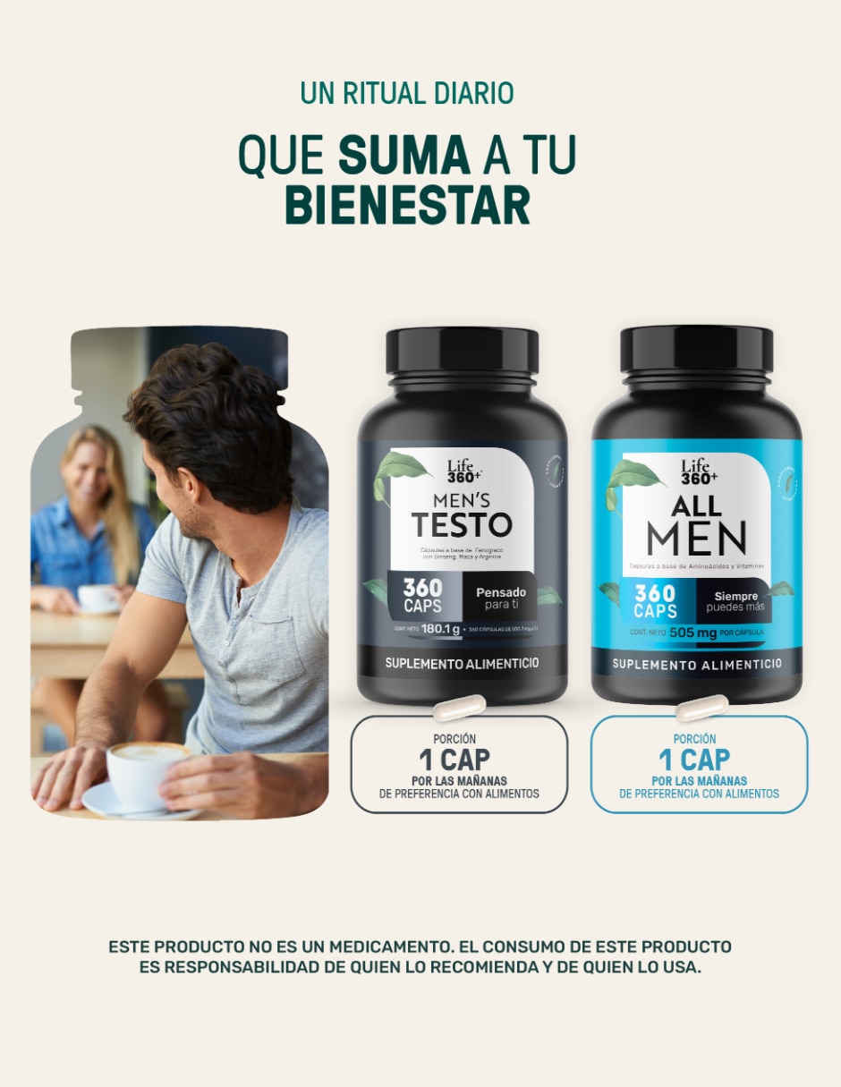 Set de suplementos alimenticios All Men & Mens Testo Life360+ con L-Arginina