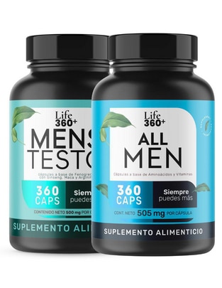 Set de suplementos alimenticios All Men & Mens Testo Life360+ con L-Arginina