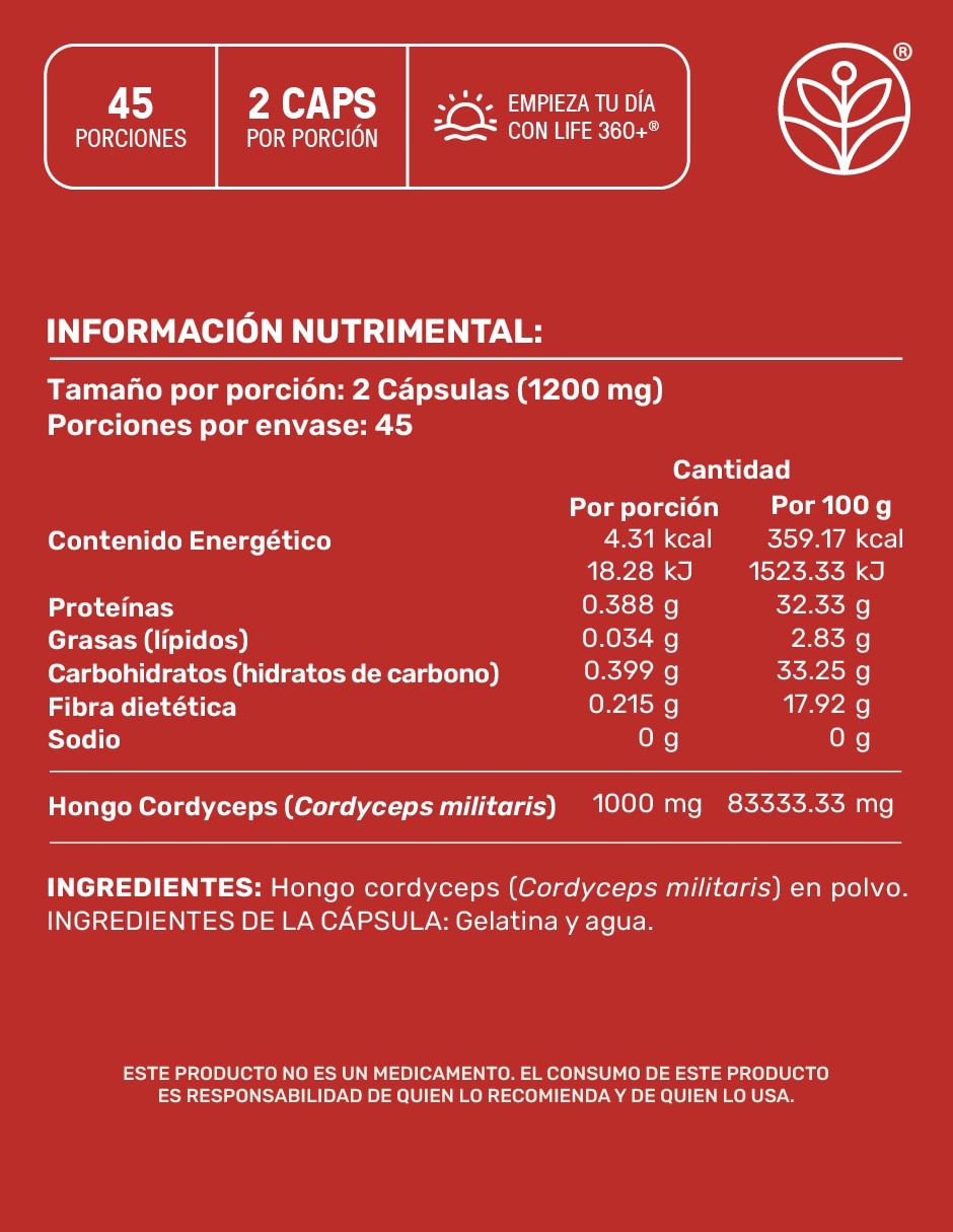 Cordyceps Mushrooms Life360+ con cordyceps