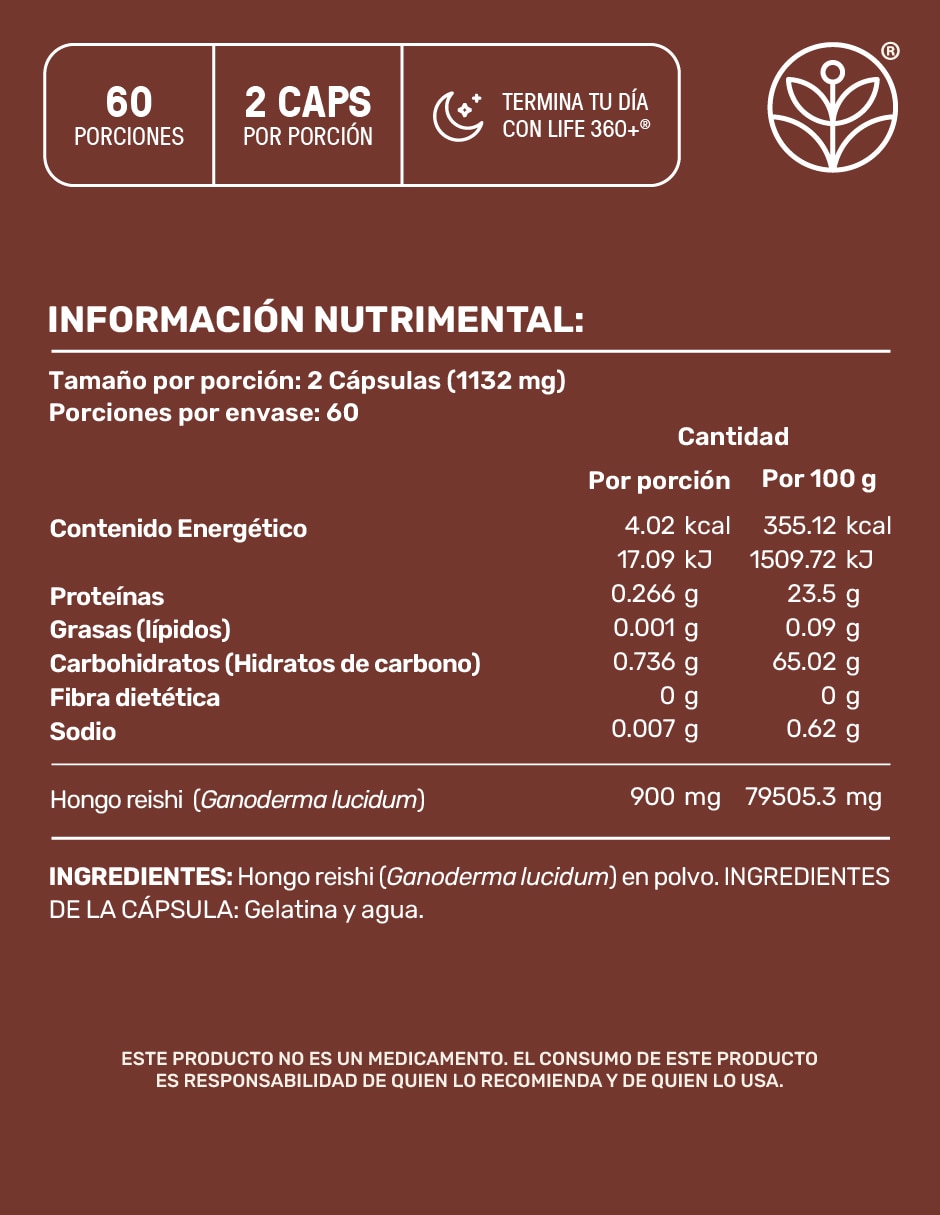 Reishi Mushrooms Life360+ con hongo reishi