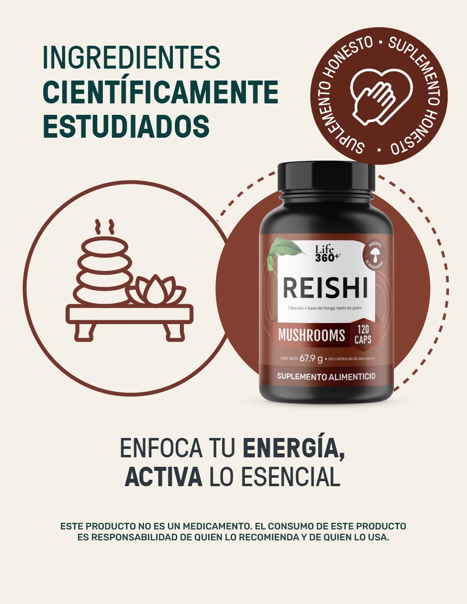 Reishi Mushrooms Life360+ con hongo reishi