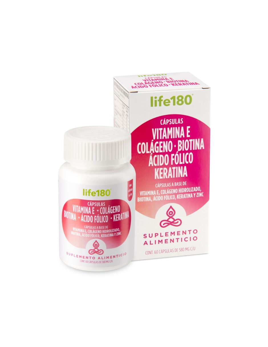 Cápsulas con Vitamina E, Colágeno, Biotina, Keratina Life 180 de 60 cápsulas