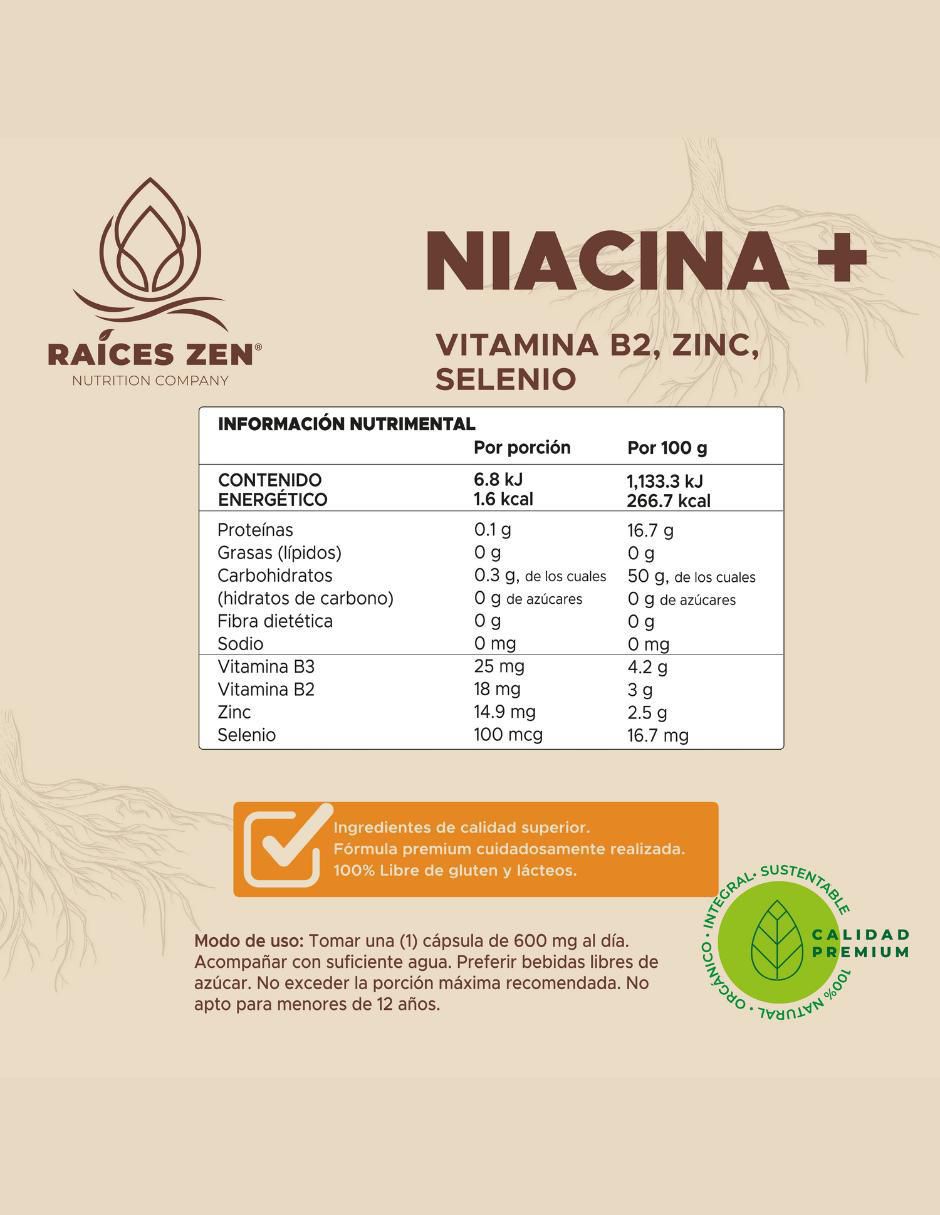 Niacina +Vitamina B2, Zinc y Selenio Super Premium de 120 cápsulas