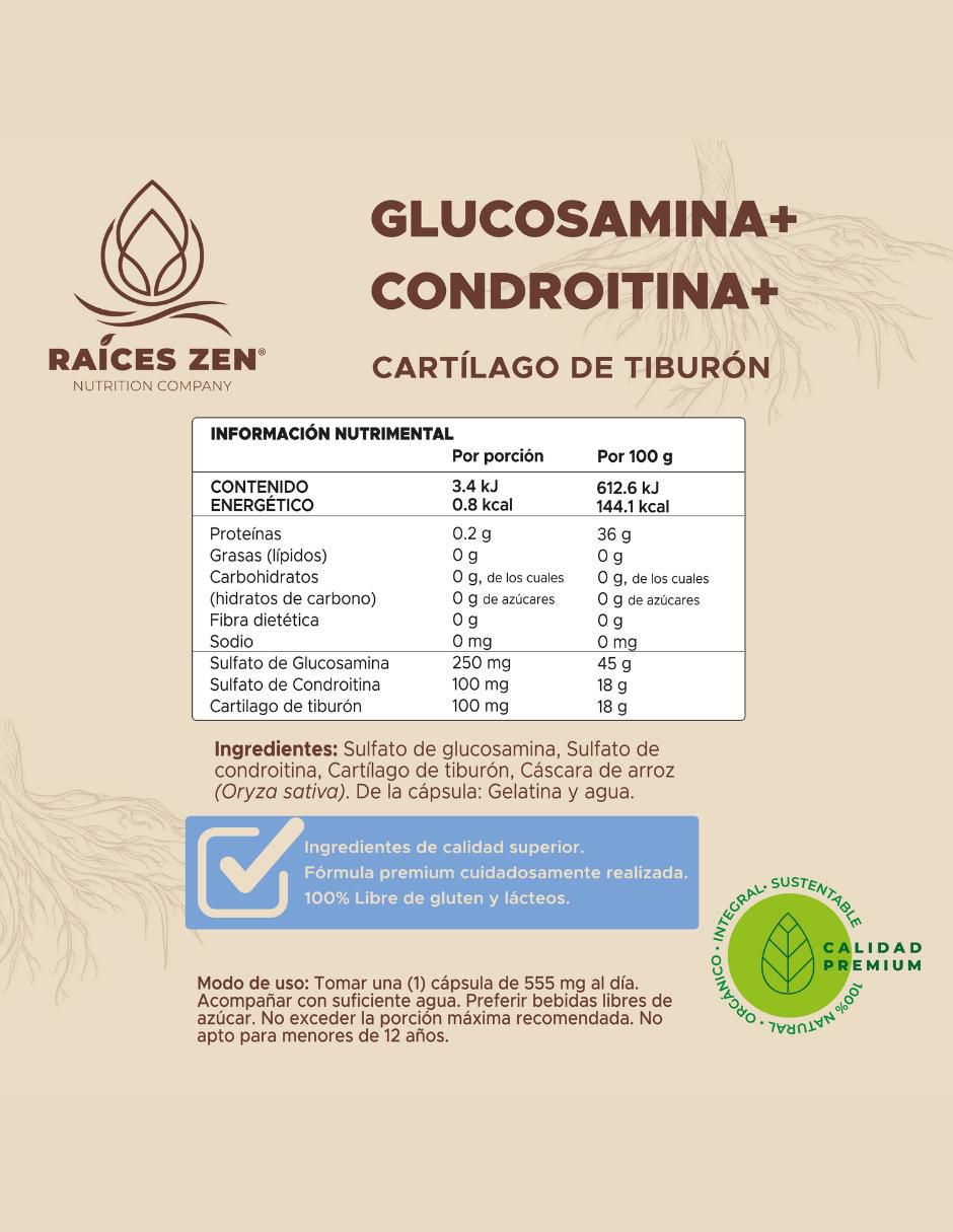 Glucosamina + Condroitina + Cartílago de tiburón Súper Premium de 120 cápsulas