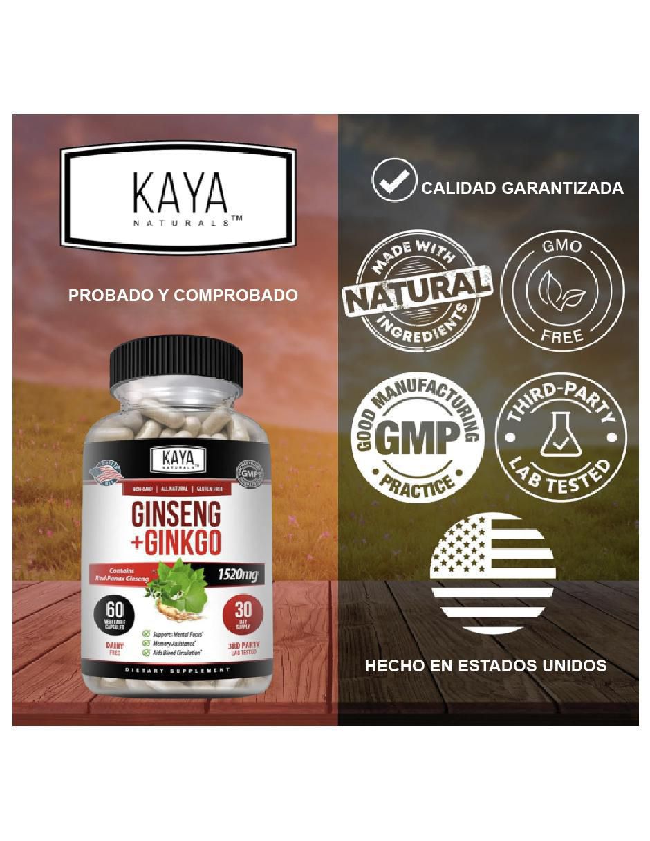 Ginseng Panax Rojo Kaya de 60 cápsulas