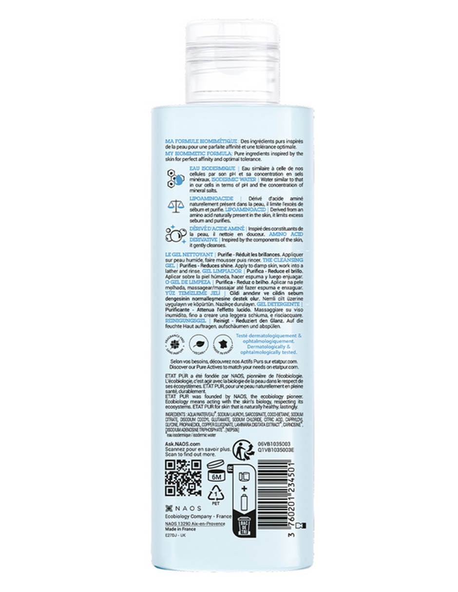 Tratamiento facial gel limpiador purificador ciudado puro