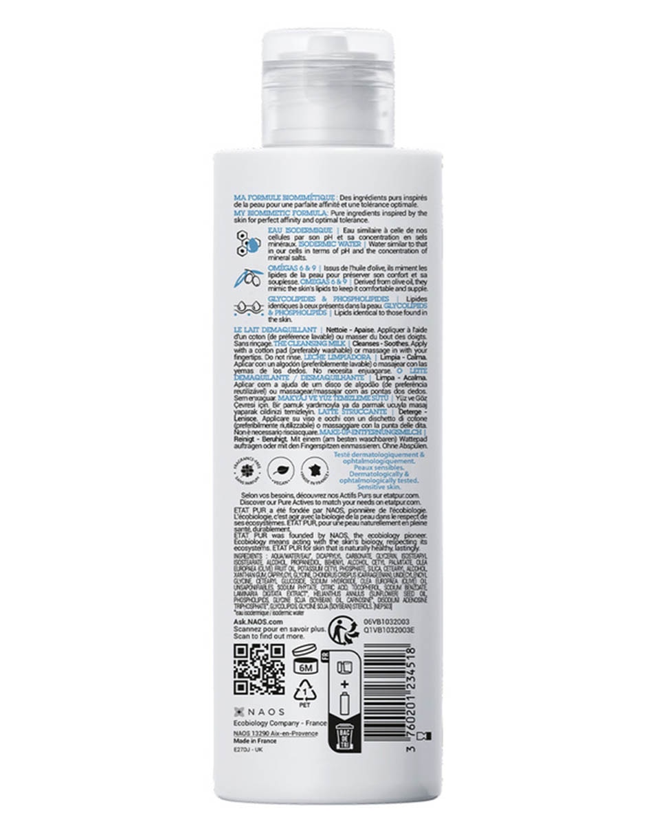 Tratamiento facial leche limpiadora hidratante ciudado puro Tratamiento facial leche limpiadora hidratante ciudado puro
