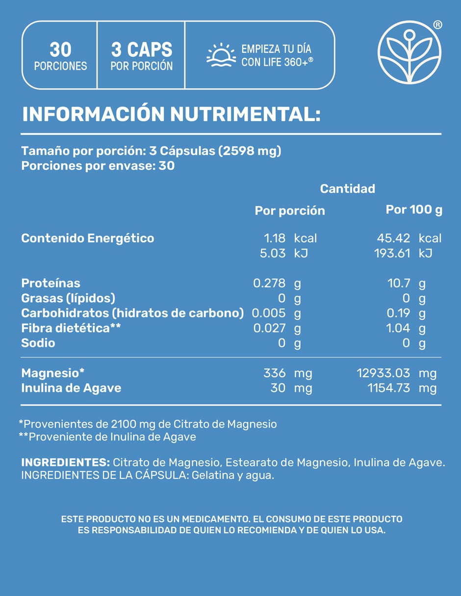 Magnesium Citrate Life360+ con magnesio