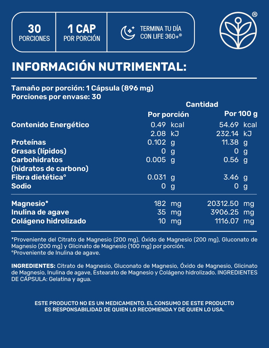 Magnesium Blend Life360+ con magnesio de 30 cápsulas