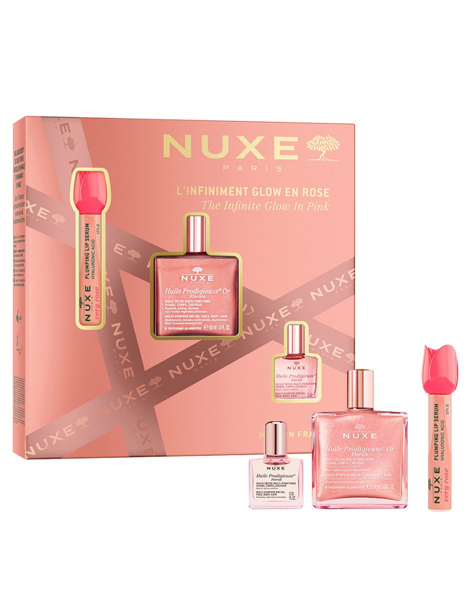 Kit tratamiento facial infinite glow in pink hidratante huile prodigieuse 1