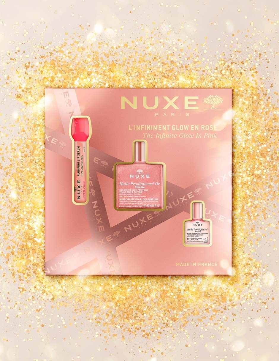 Kit tratamiento facial infinite glow in pink hidratante huile prodigieuse 3