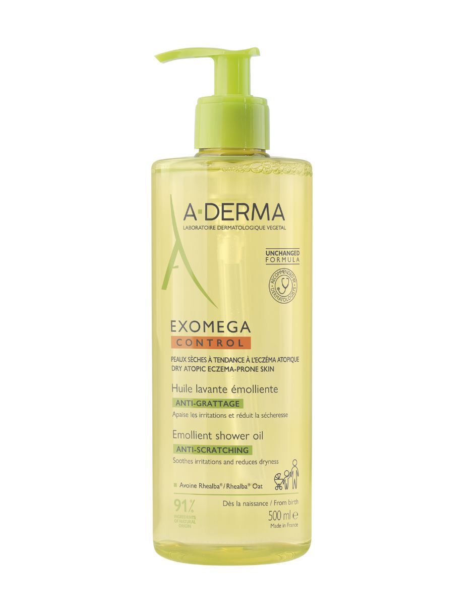 Limpiador corporal A-derma Exomega control aceite limpiador emoliente anti-comezón 500 ml Aderma para calmar la piel