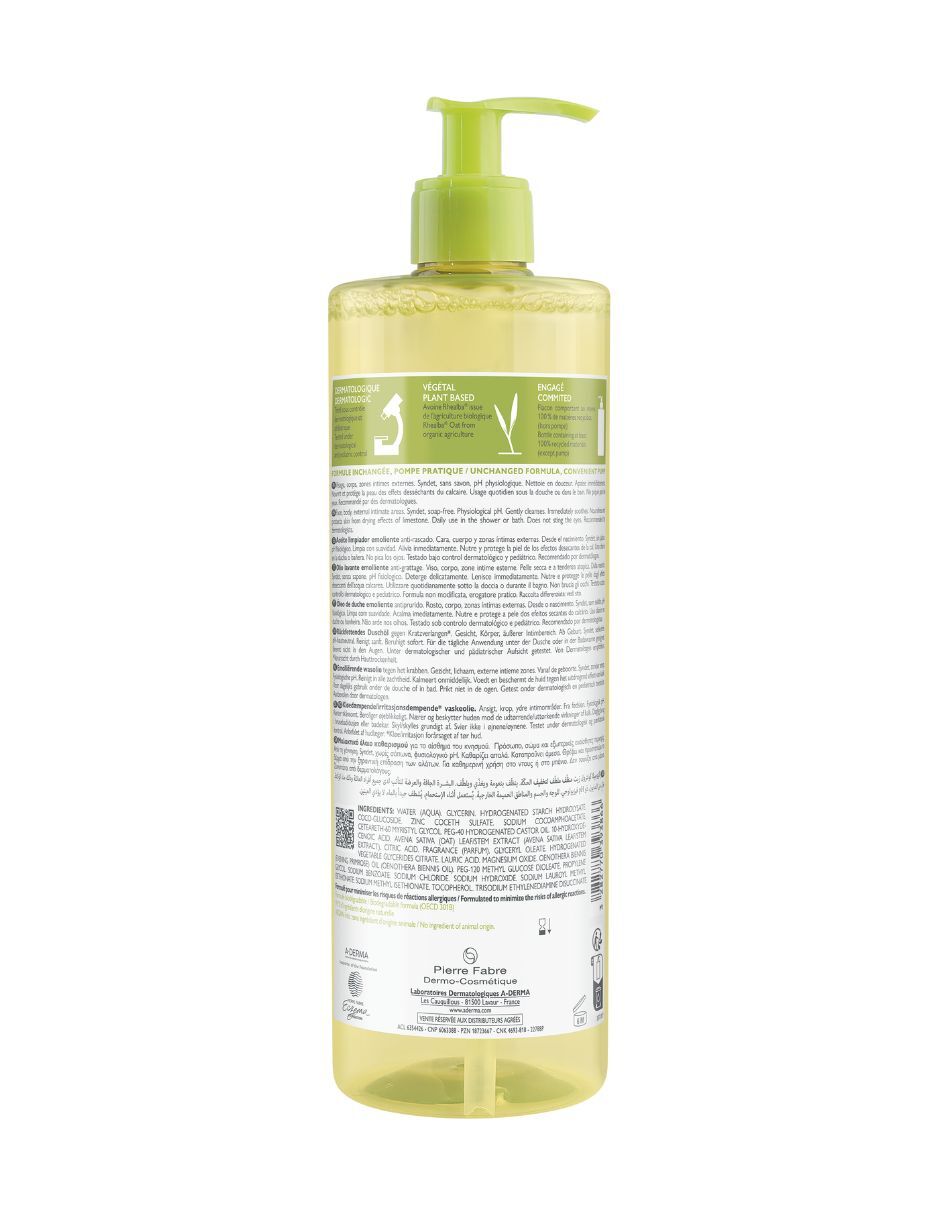 Limpiador corporal A-derma Exomega control aceite limpiador emoliente anti-comezón 500 ml Aderma para calmar la piel
