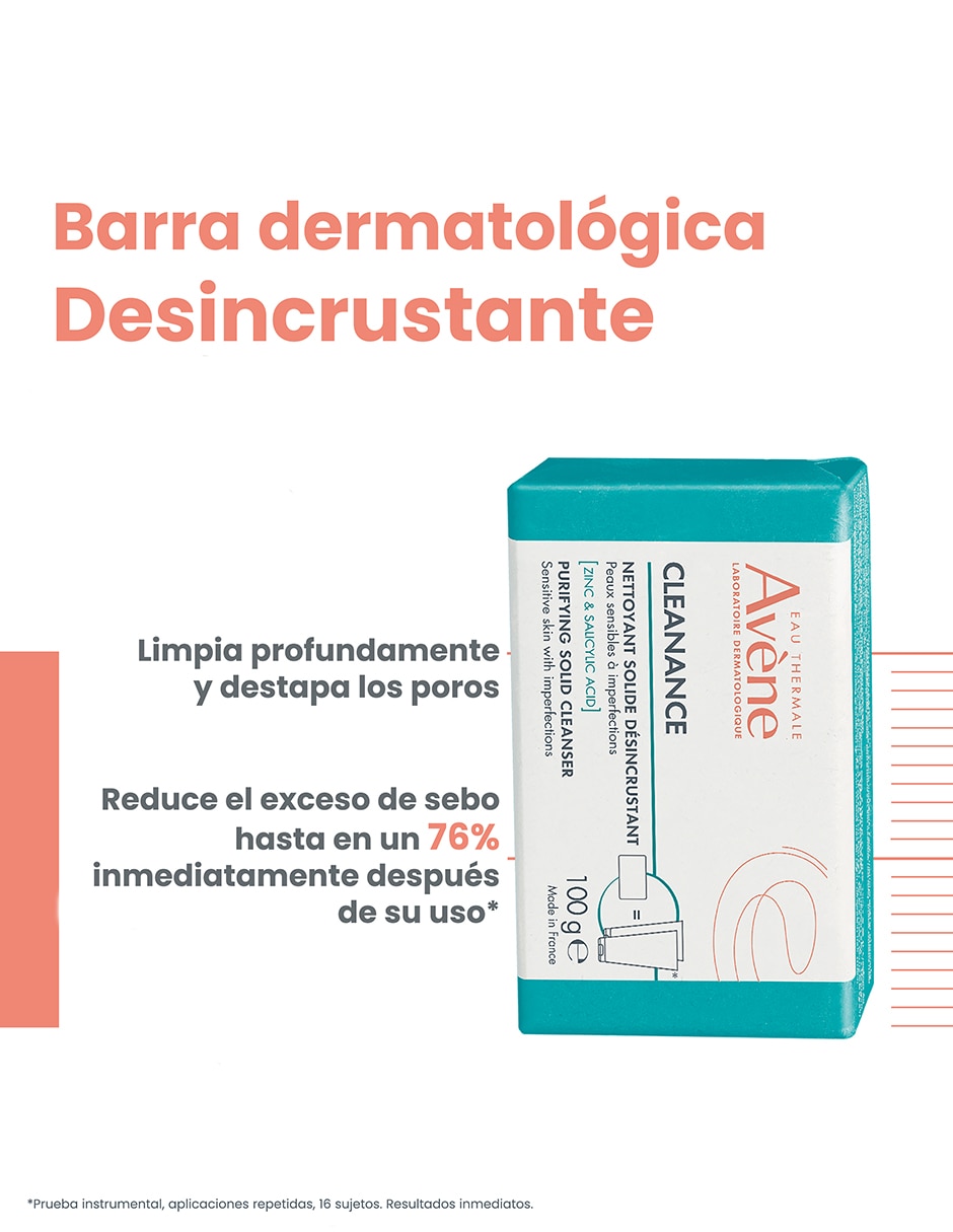 Limpiador facial Cleanance barra exfoliante facial sin jabón piel grasa 100 g Avène para acné 9
