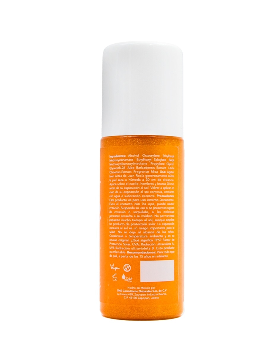 Protector solar FPS 50 Sun Kiss Bruma con brillos Seasons 150 ml