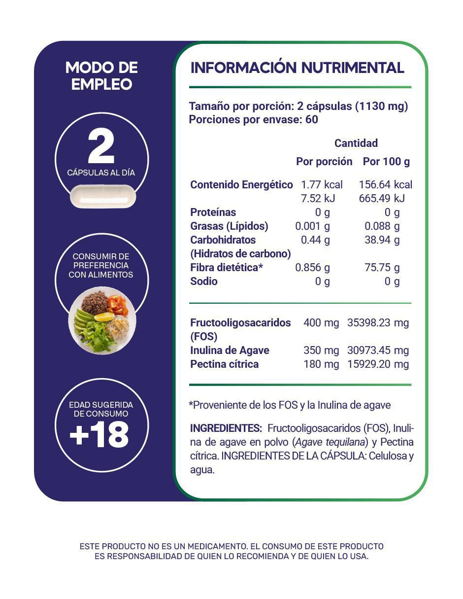 2 Fibras prebiotic con inulina de agave, lactobacillus acidophilus de 120 cápsulas 5