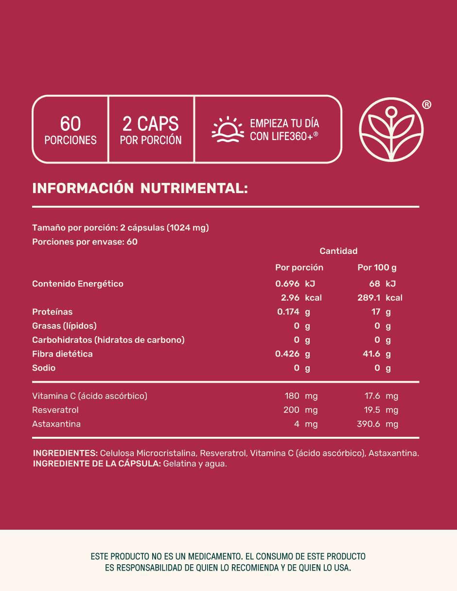Resveratrol con astaxantina de 120 cápsulas Resveratrol con astaxantina de 120 cápsulas