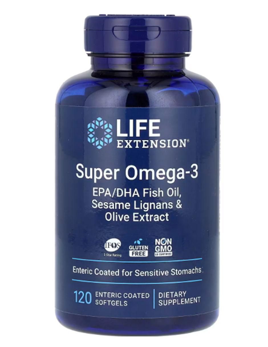 Super omega-3, aceite de pescado EPA/DHA Life Extension con omega 2, aceite de salmón 120 cápsulas