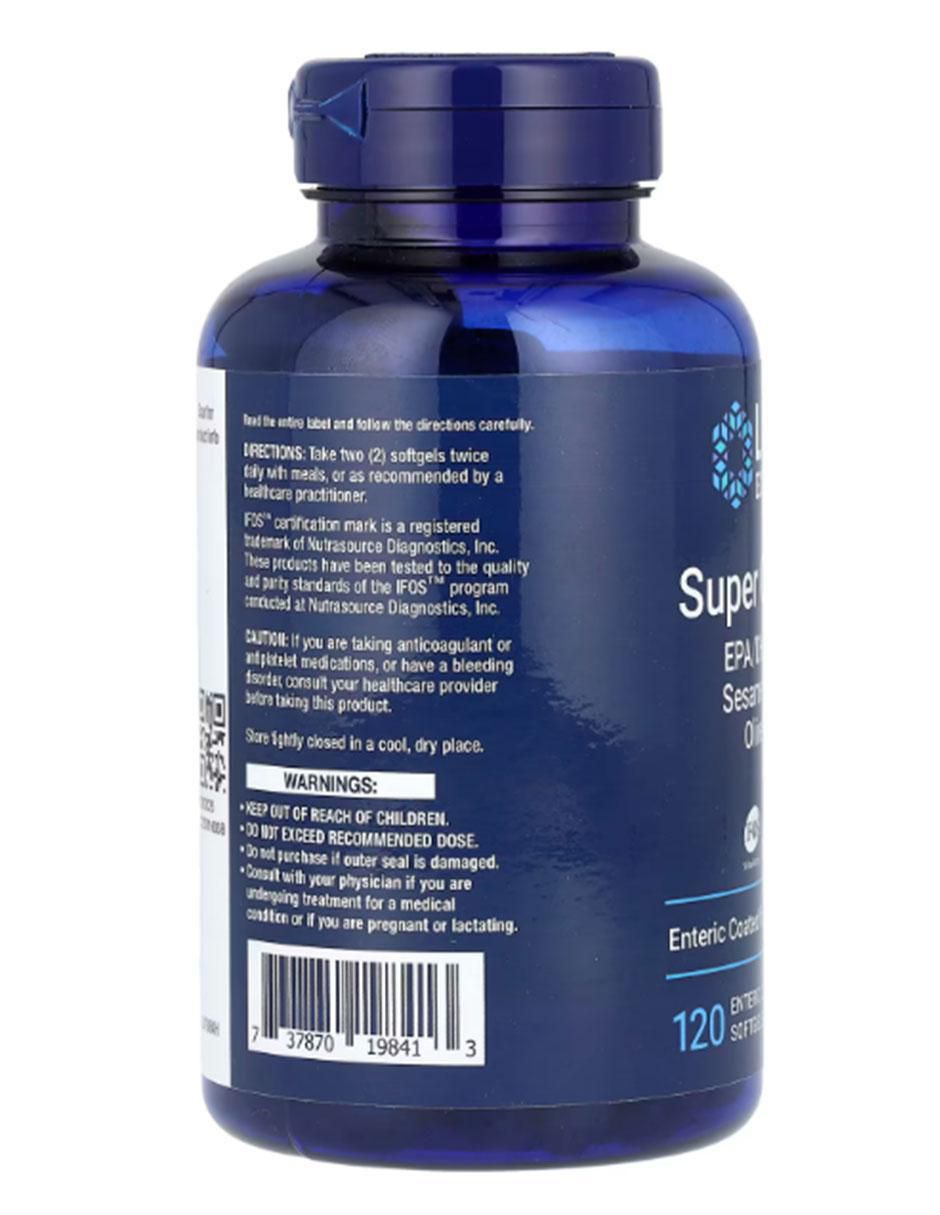 Super omega-3, aceite de pescado EPA/DHA Life Extension con omega 2, aceite de salmón 120 cápsulas