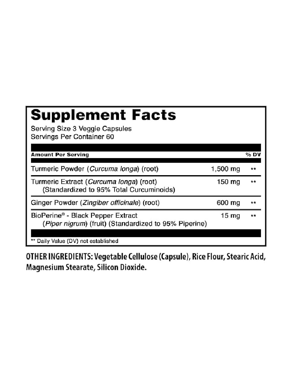 Cúrcuma y Jengibre con Bioperine 2,250 mg Suplemento Antiinflamatorio Natural Amazing Nutrition de 180 cápsulas 3