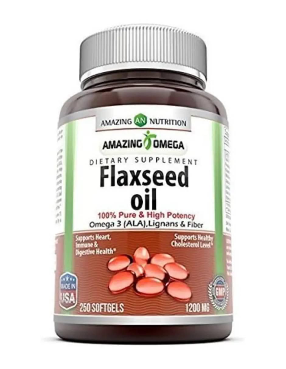 Amazing formulas aceite de linaza omega 1200 mg suplemento salud cardiovascular y articular 250 softgels 'con' omega 3 ,6 y 9, aceite de salmón, aceite de linaza y aceite de oliva extra virgen 'sabor' sin sabor 'de' 250 cáp