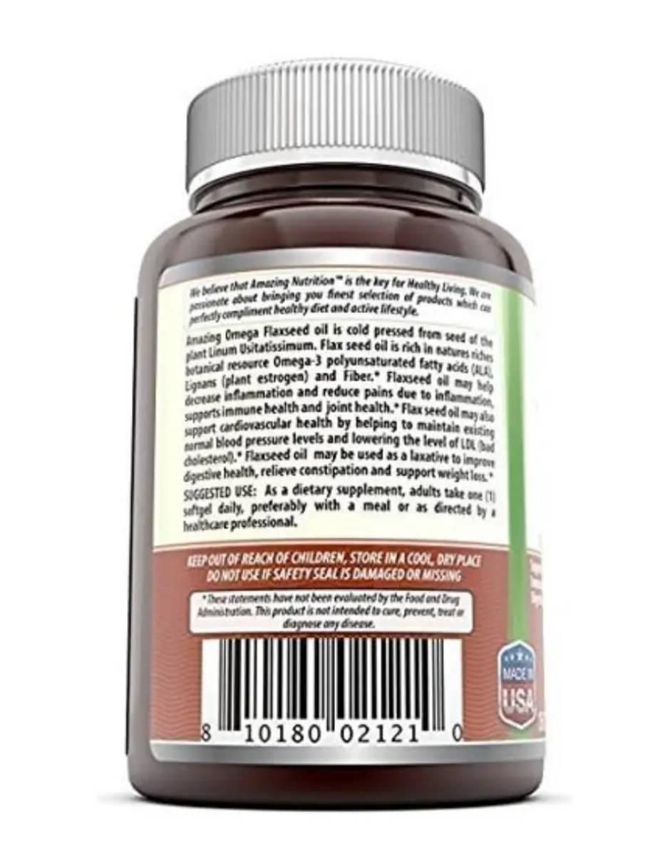 Amazing formulas aceite de linaza omega 1200 mg suplemento salud cardiovascular y articular 250 softgels amazing nutrition "con" omega 3 ,6 y 9, aceite de salmón, aceite de linaza y aceite de oliva extra virgen "sabor" sin sabor "de" 250 cáp