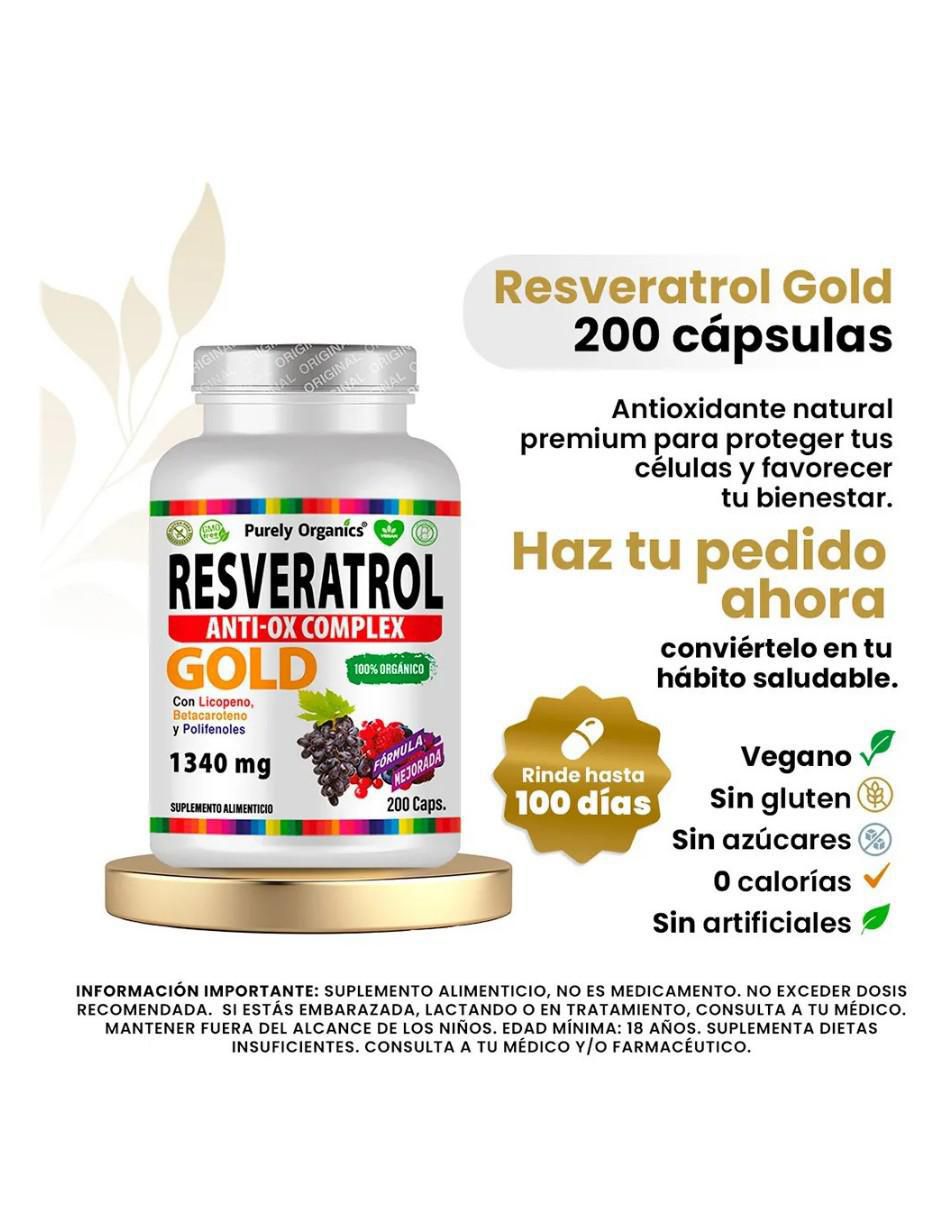 Resveratrol gold purely organics nuvamex de 200 cápsulas purely organics con resveratrol de 250 g