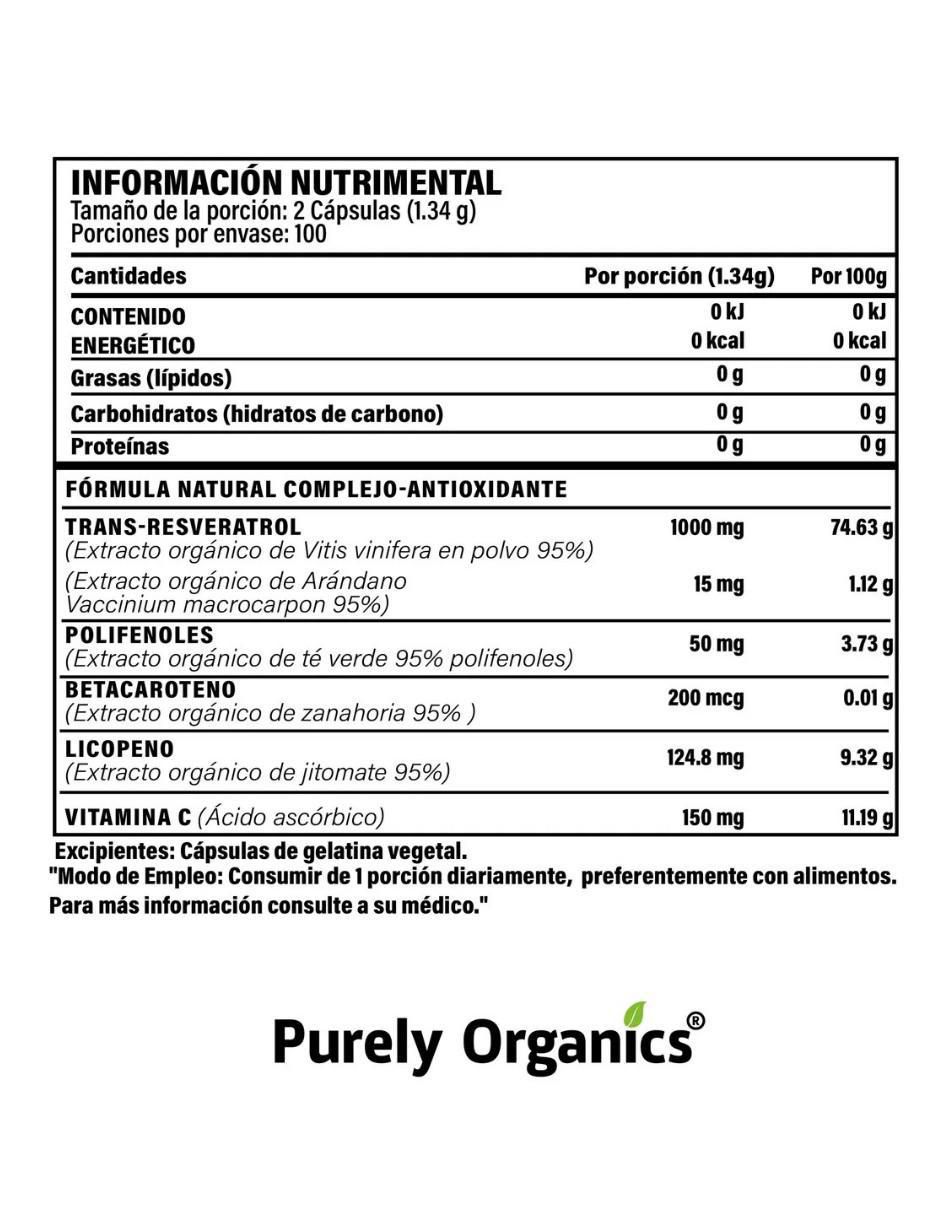 Resveratrol gold purely organics nuvamex de 200 cápsulas purely organics con resveratrol de 250 g