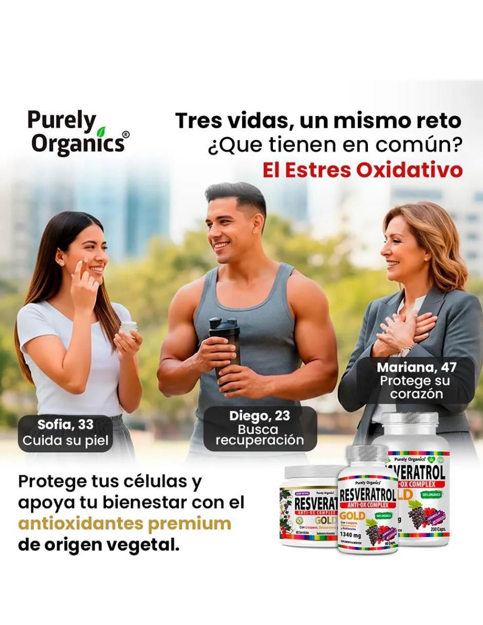 Resveratrol gold purely organics nuvamex de 200 cápsulas purely organics con resveratrol de 250 g
