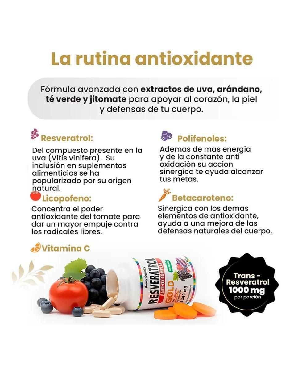 Resveratrol gold purely organics nuvamex de 200 cápsulas purely organics con resveratrol de 250 g