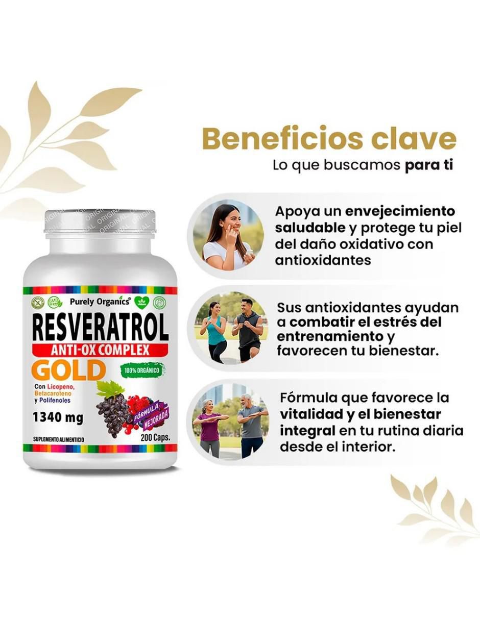Resveratrol gold purely organics nuvamex de 200 cápsulas purely organics con resveratrol de 250 g