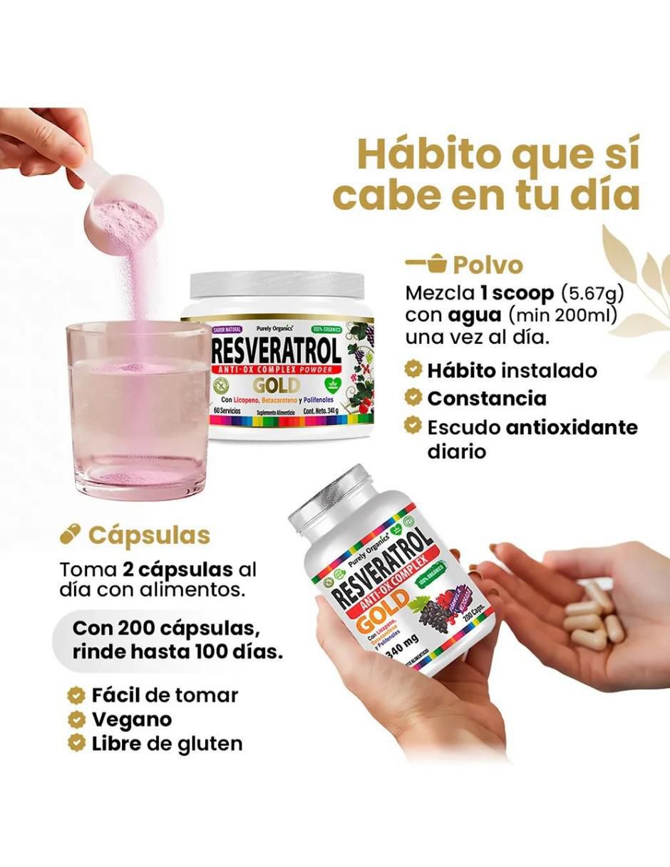Resveratrol gold purely organics nuvamex de 200 cápsulas purely organics con resveratrol de 250 g