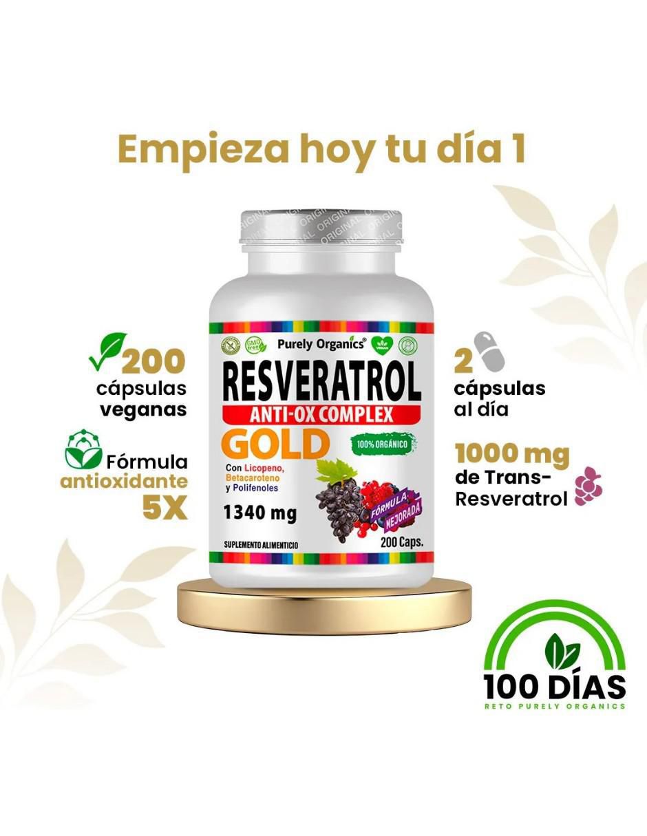 Resveratrol gold purely organics nuvamex de 200 cápsulas purely organics con resveratrol de 250 g