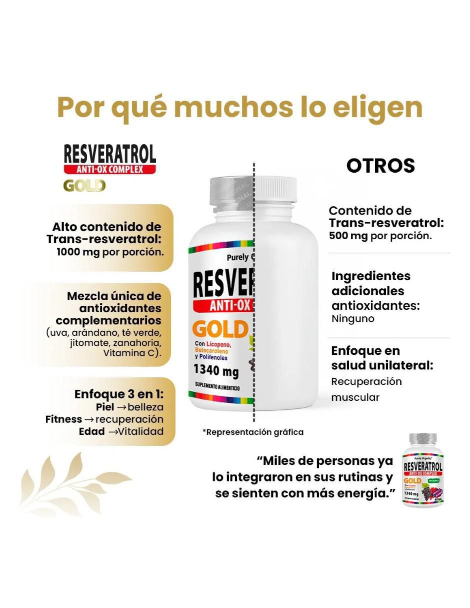 Resveratrol gold purely organics nuvamex de 200 cápsulas purely organics con resveratrol de 250 g