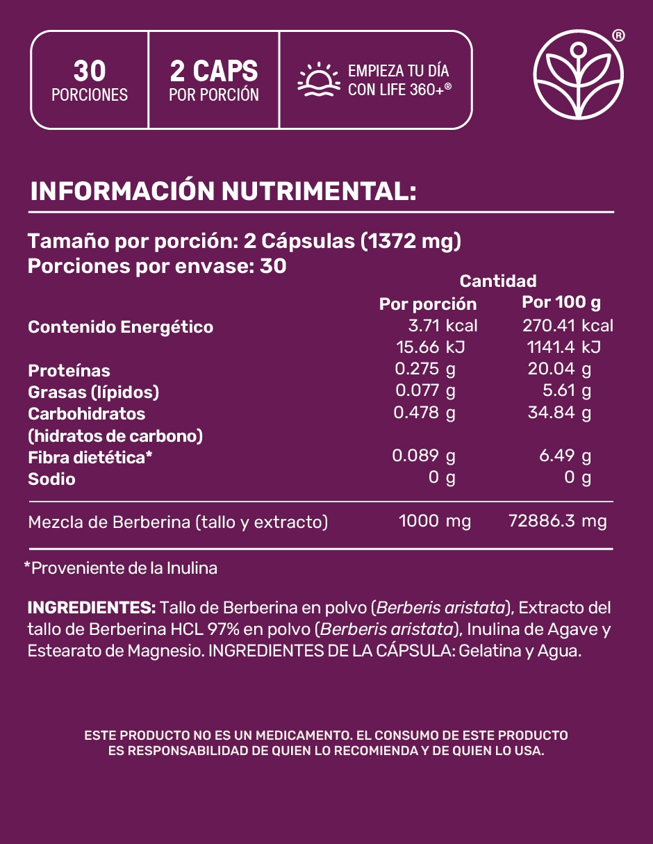 Suplemento alimenticio Life360 + Berberina 5