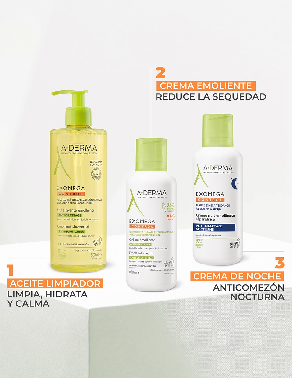 Crema para cuerpo recomendada para calmar la piel de noche crisis de comezon Aderma Exomega 400 ml para piel seca y sensible