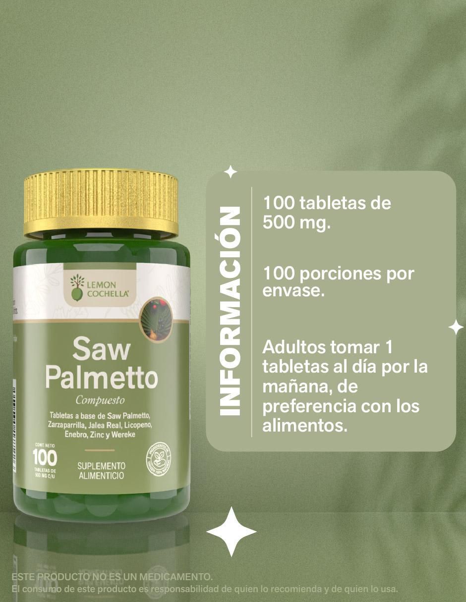 Saw palmetto Lemon Cochella con zarzaparilla, jalea real, licopeno, enebro, zinc y wereke de 100 tab