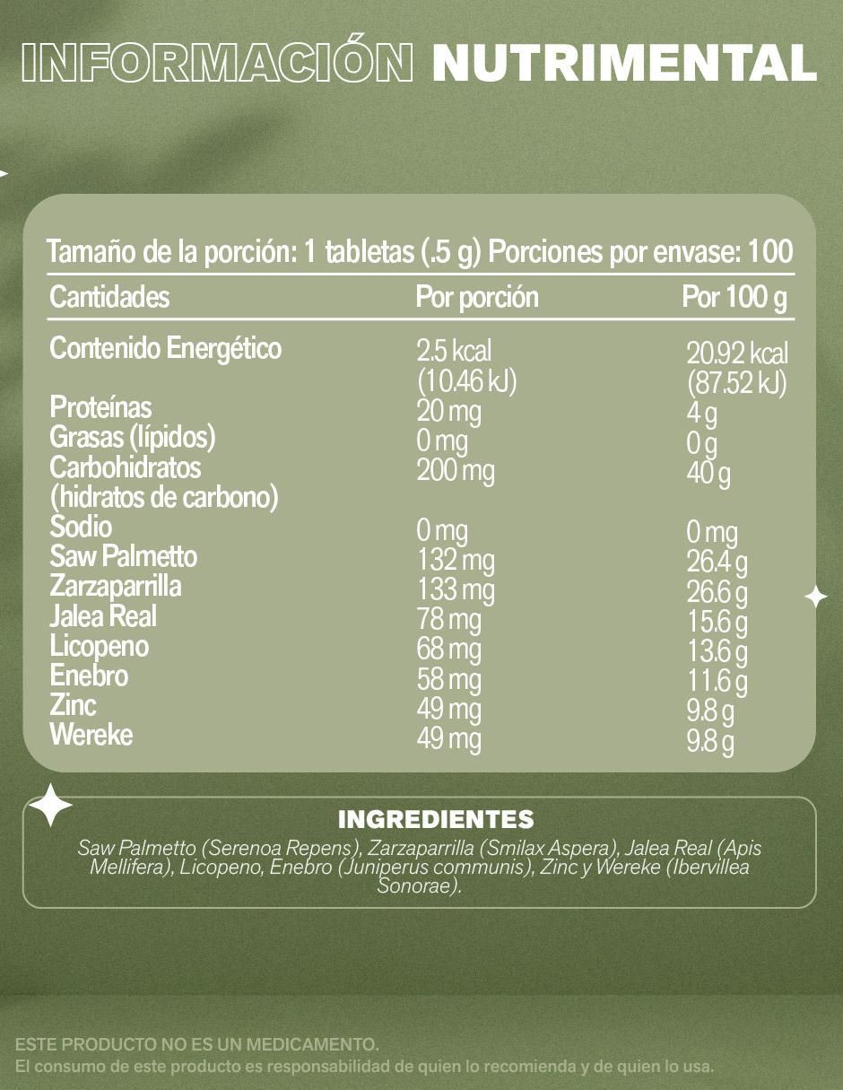 Saw palmetto con zarzaparilla, jalea real, licopeno, enebro, zinc y wereke de 100 tab