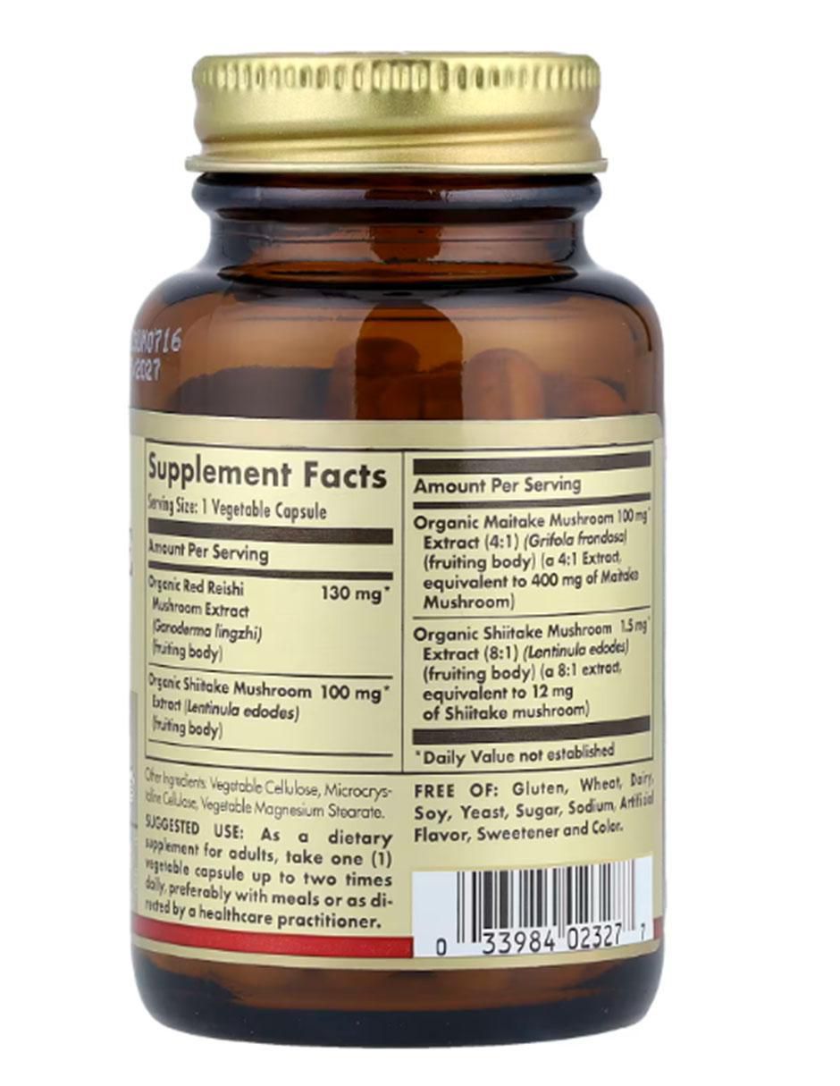 Extracto de hongo Reishi, Shiitake y Maitake Solgar de 50 cápsulas