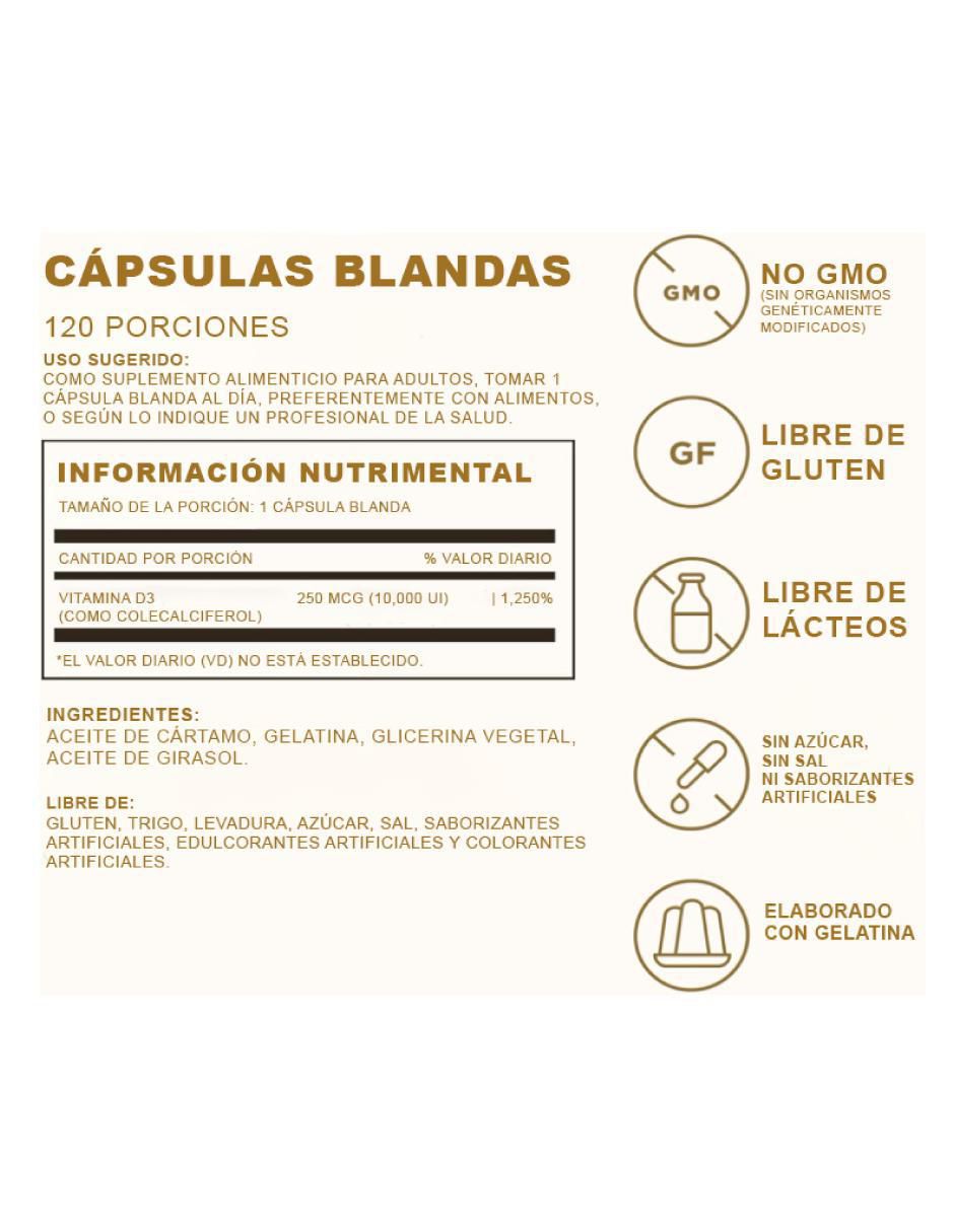 Vitamina D3 fortalece huesos y defensas Solgar cápsulas unisex