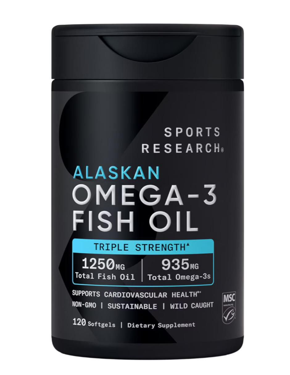 Aceite de pescado Alaskan Sport Research con omega 3 sabor natural de 120 cápsulas