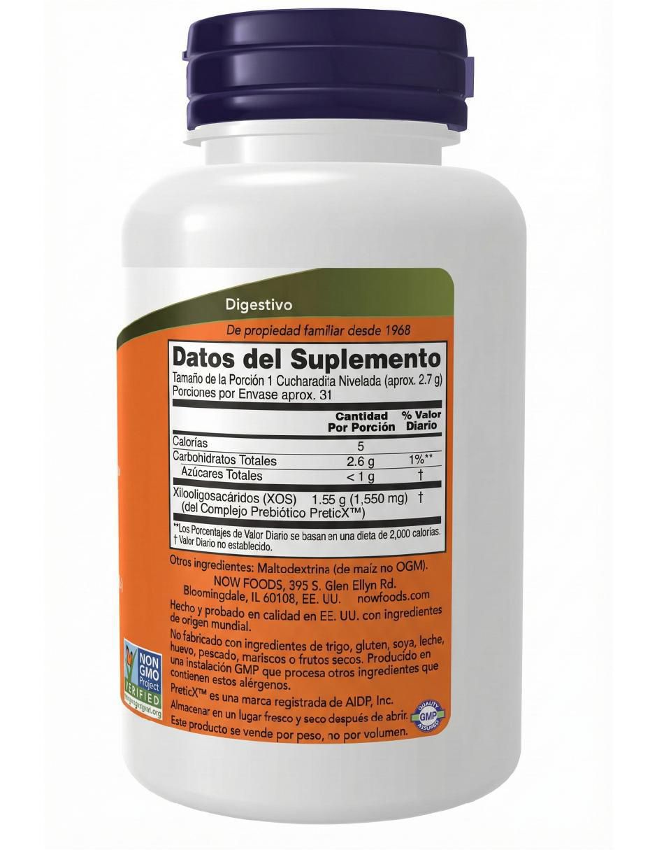 Prebiótico en polvo con preticX XOS bifido Now de 85 G