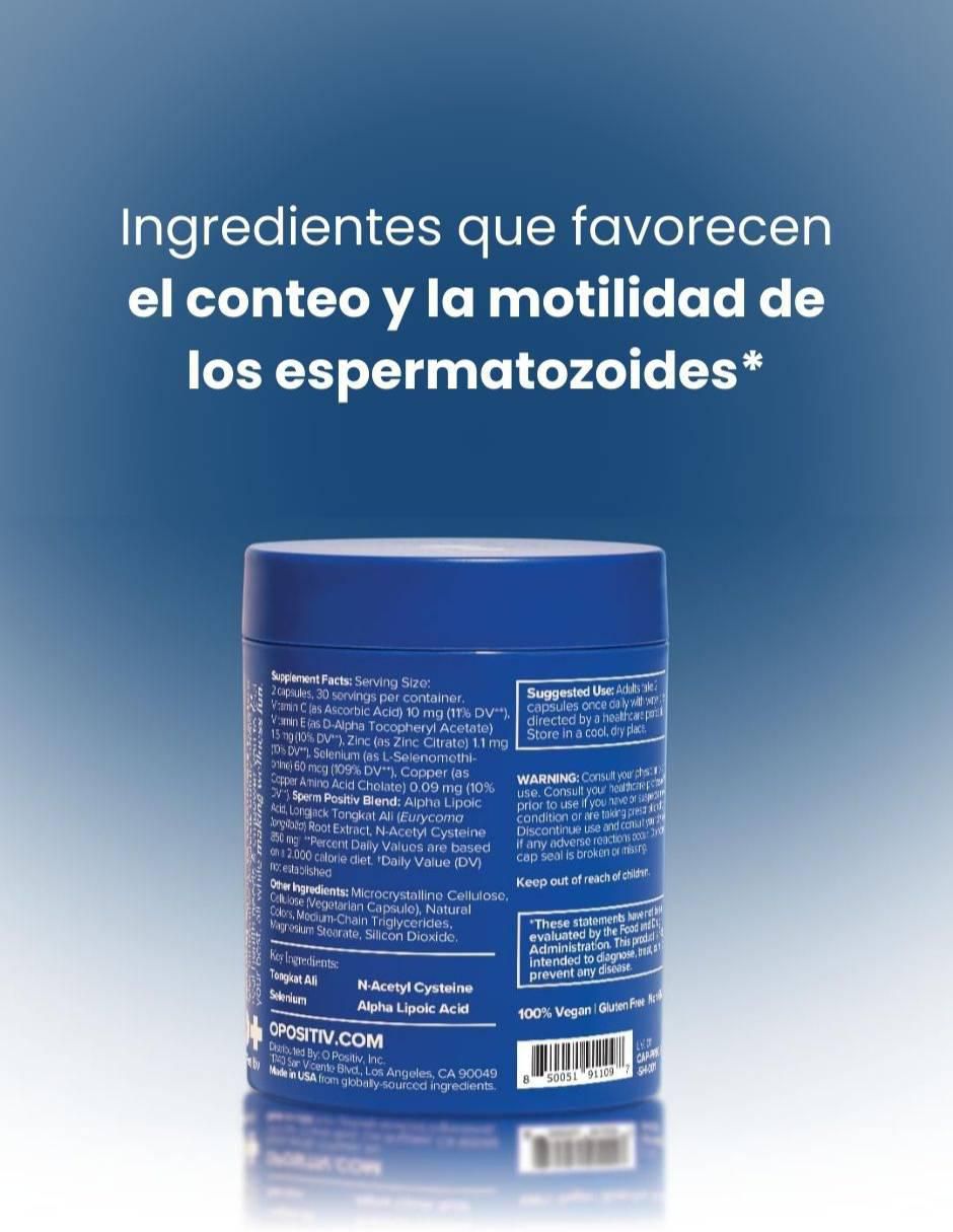 Preggo suplemento para salud espermática O Positiv con Tongkat Ali de 60 cápsulas