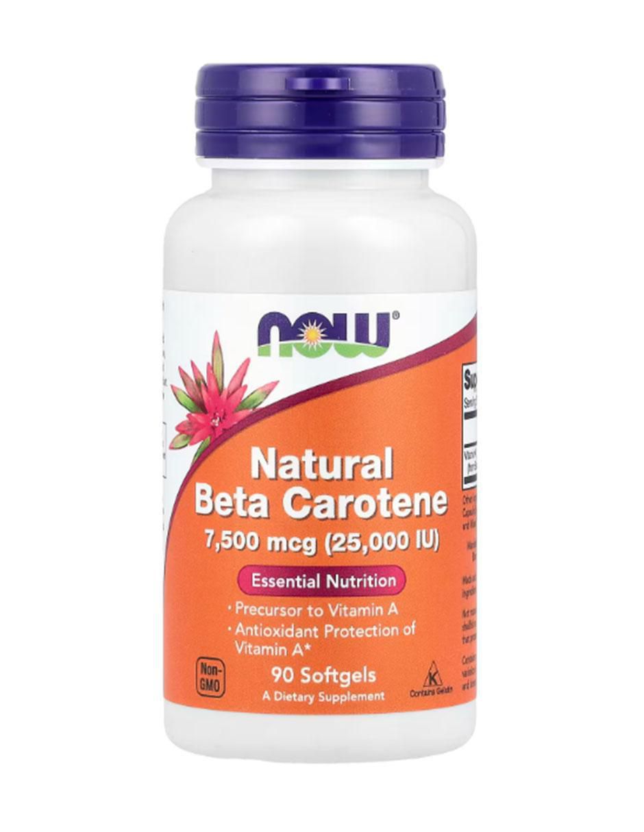 Betacaroteno natural Now con vitamina A de 90 cápsulas