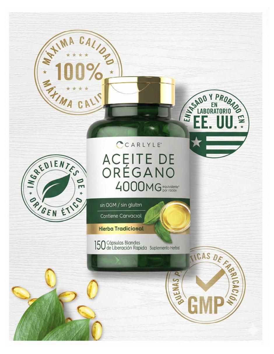 Aceite orégano Carlyle sabor herbal de 150 cápsulas