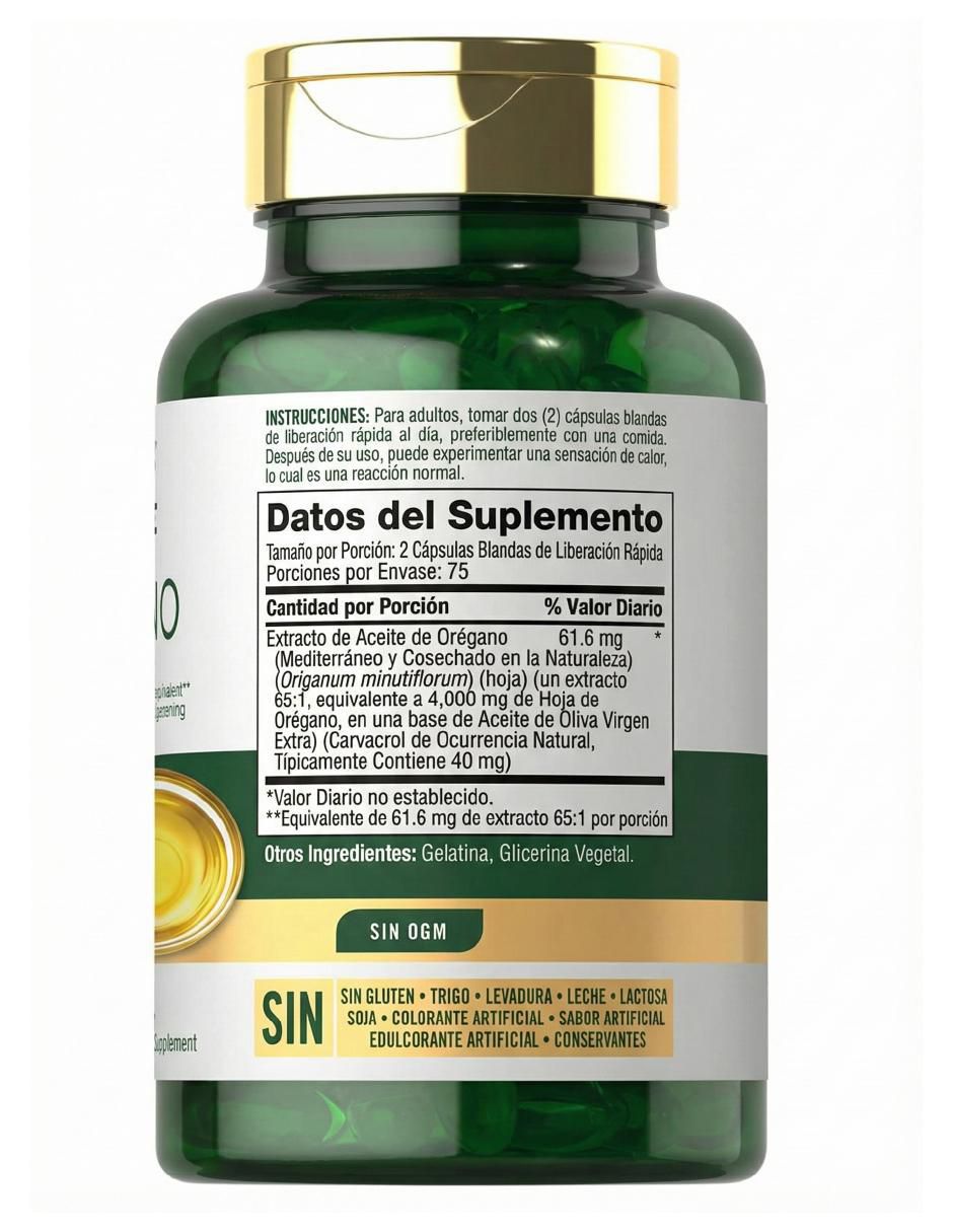 Aceite orégano Carlyle sabor herbal de 150 cápsulas