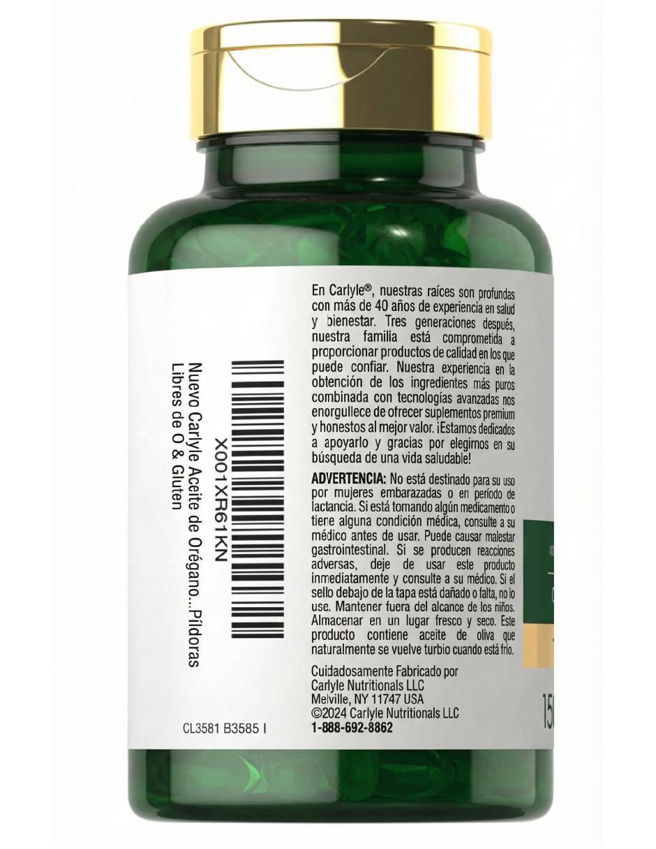 Aceite orégano Carlyle sabor herbal de 150 cápsulas