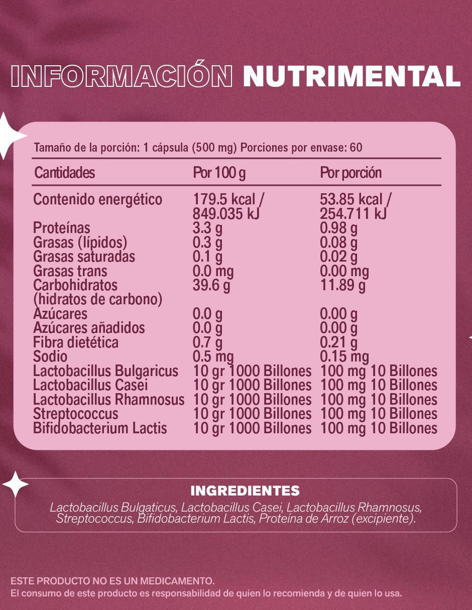 B-Cilos Femm con 5 billones de probióticos sabor natural de 60 cápsulas