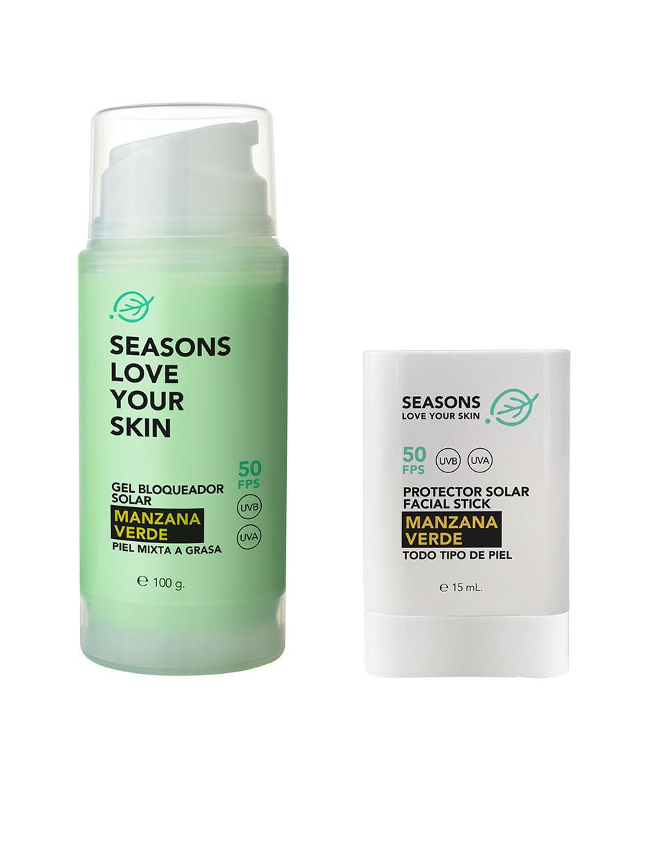 Kit de bloqueador solar FPS 50 Gel bloqueador manzana verde 100g + Stick 15ml seasons solares